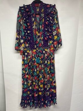 Women's Floral Ruffle Midi Dress in Navy
